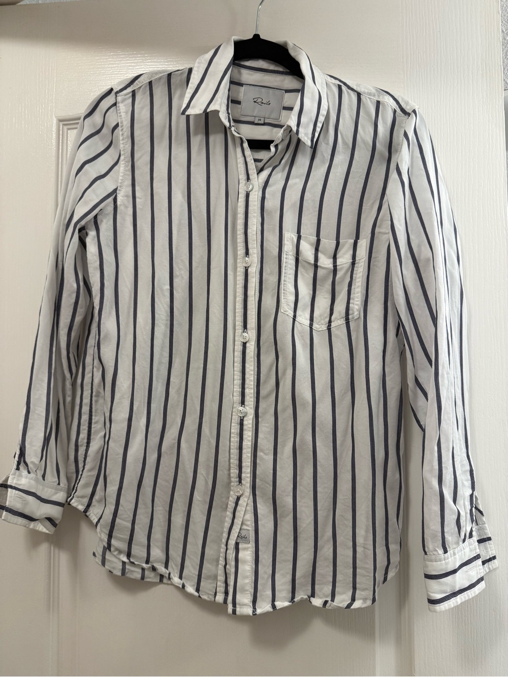 Rails Elsa Striped Button-Up Shirt in White and Navy - Picture 4 of 7